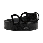 Men Black Exotic Leather Logo Buckle Belt