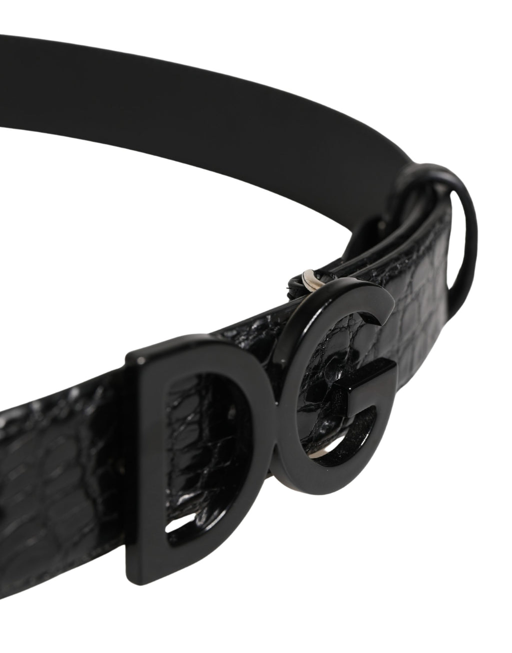 Dolce & Gabbana Men Black Exotic Leather Logo Buckle Belt
