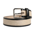 Men Beige Woven Leather Metal Buckle Belt