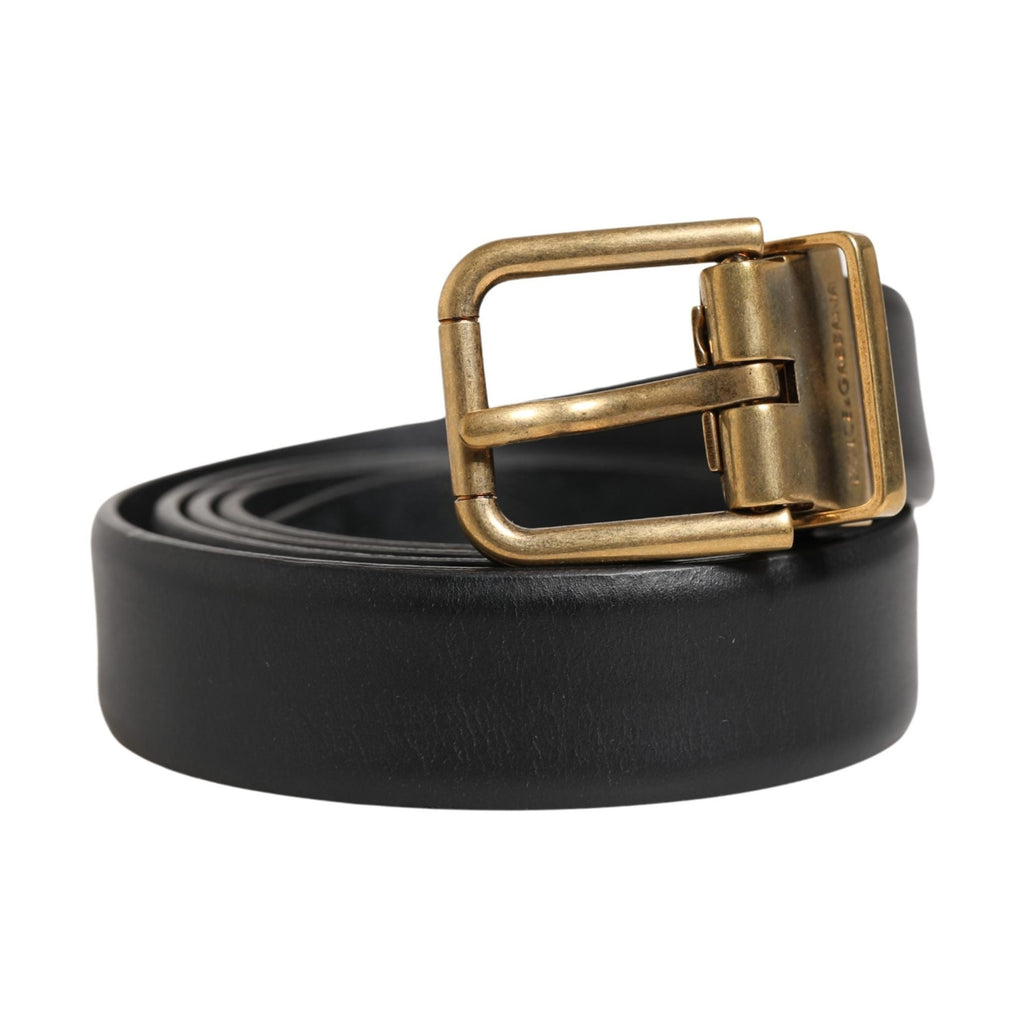 Dolce & Gabbana Men Black Classic Leather Metal Buckle Belt