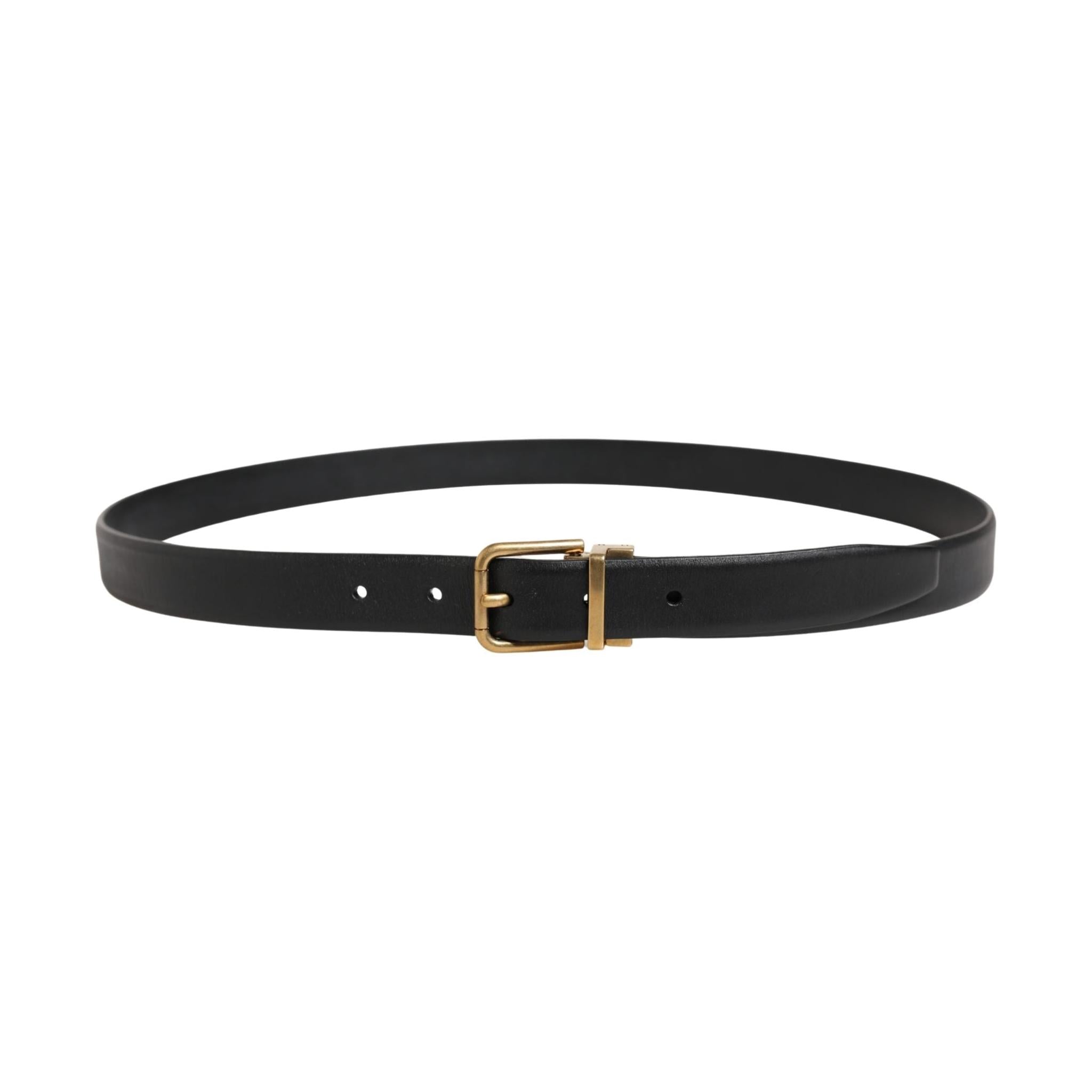 Dolce & Gabbana Men Black Classic Leather Metal Buckle Belt