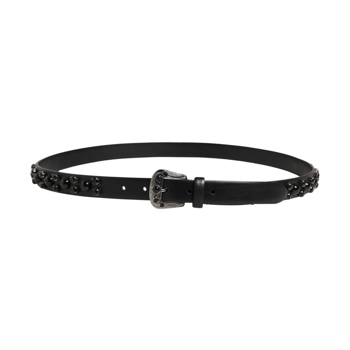 Men Black Calf Embellished Metal Buckle Belt