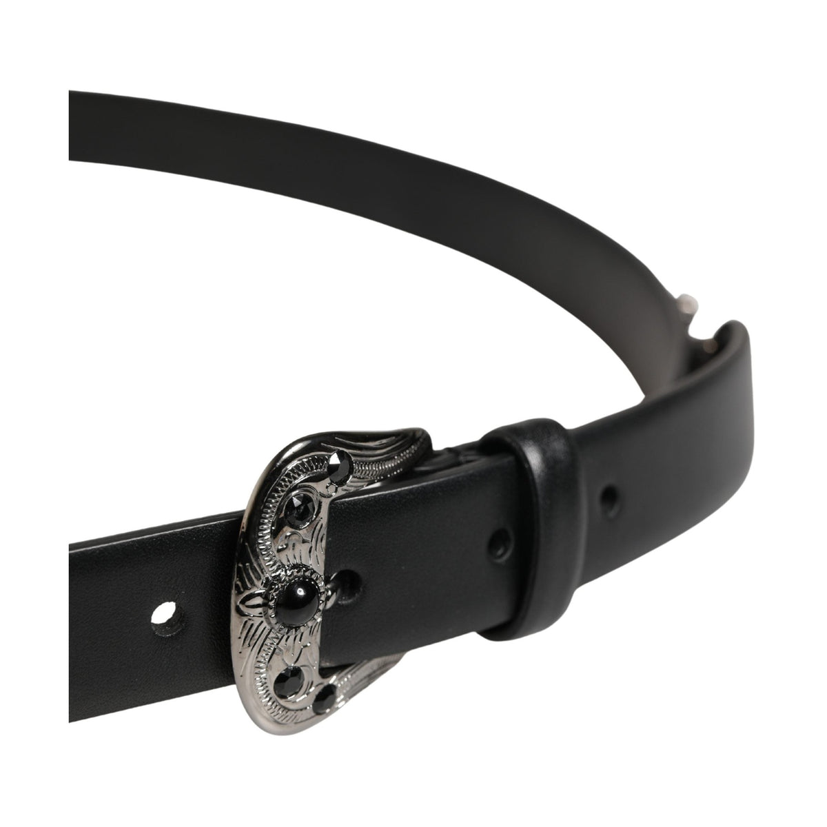 Men Black Calf Embellished Metal Buckle Belt