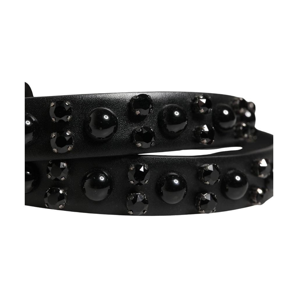 Men Black Calf Embellished Metal Buckle Belt