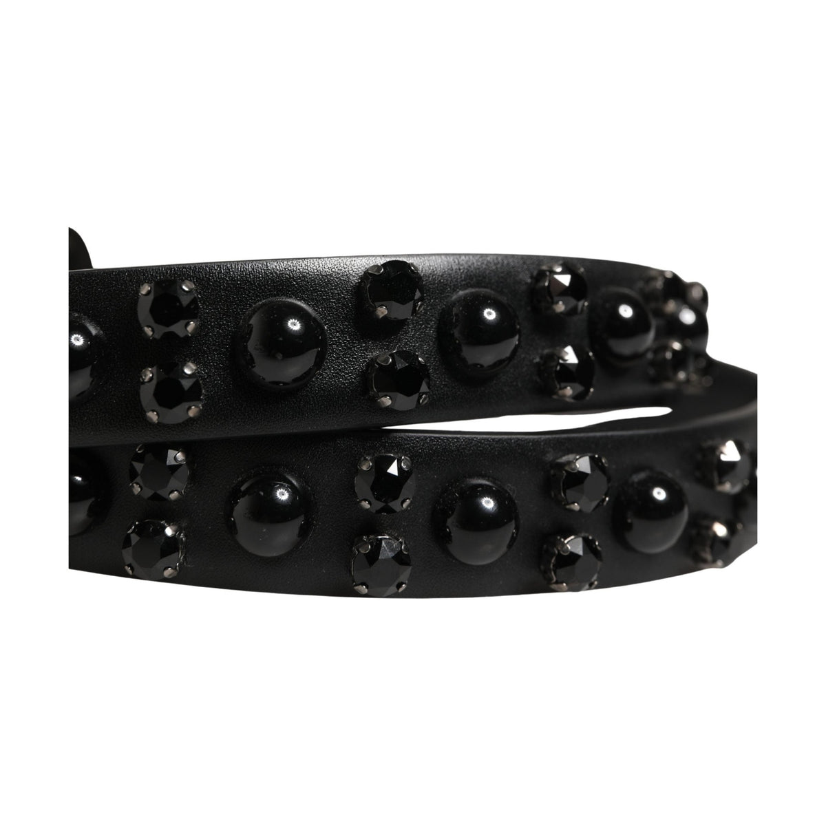 Men Black Calf Embellished Metal Buckle Belt