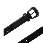 Men Black Calf Embellished Metal Buckle Belt
