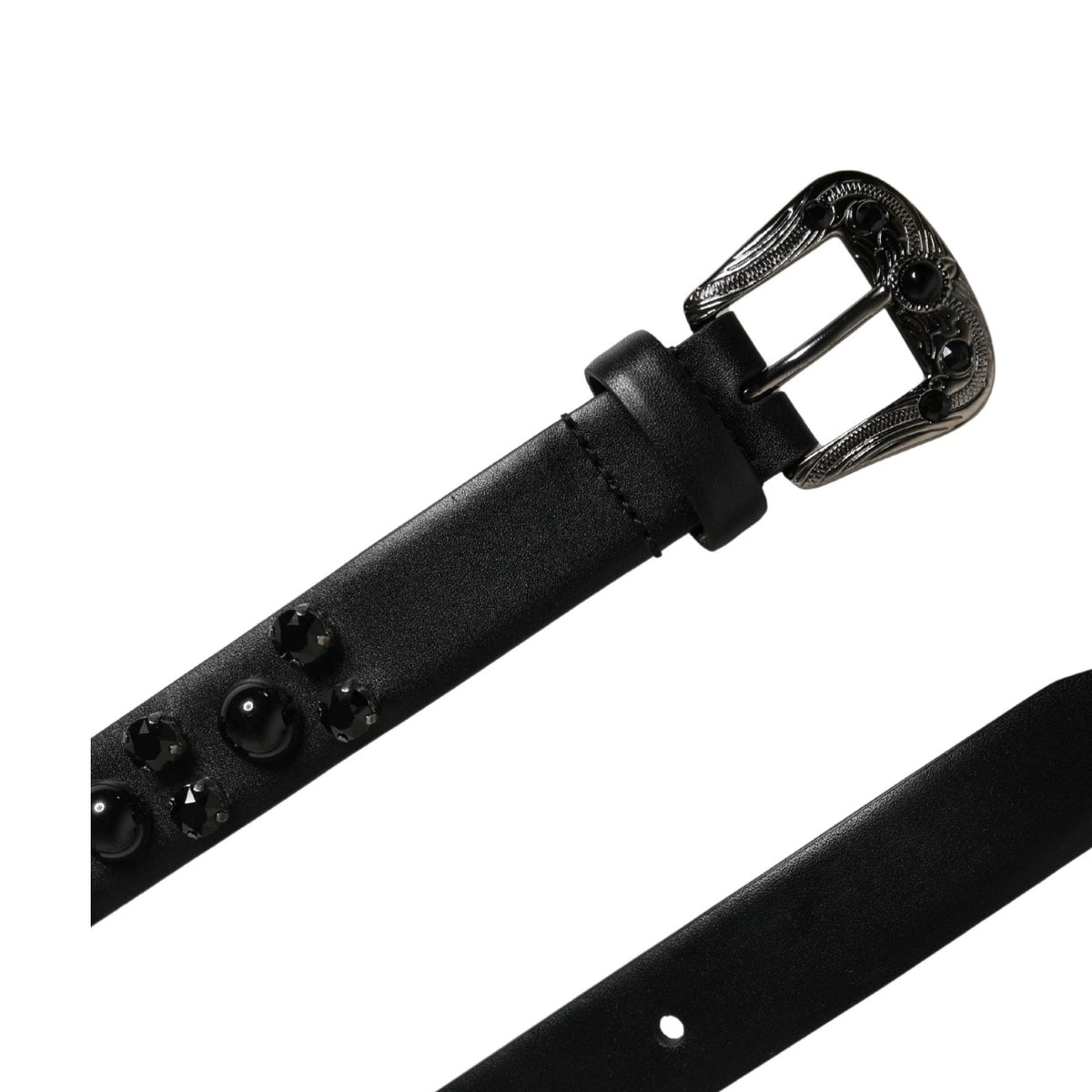 Men Black Calf Embellished Metal Buckle Belt