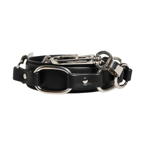Dolce & Gabbana Black Leather Silver Chain Bag Accessory Shoulder Strap
