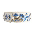 White Blue Floral Leather Stud Accessory Shoulder Strap