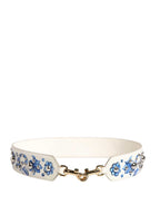 Dolce & Gabbana White Blue Floral Leather Stud Accessory Shoulder Strap