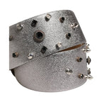 Dolce & Gabbana Silver Leather Crystal Metal Buckle Belt