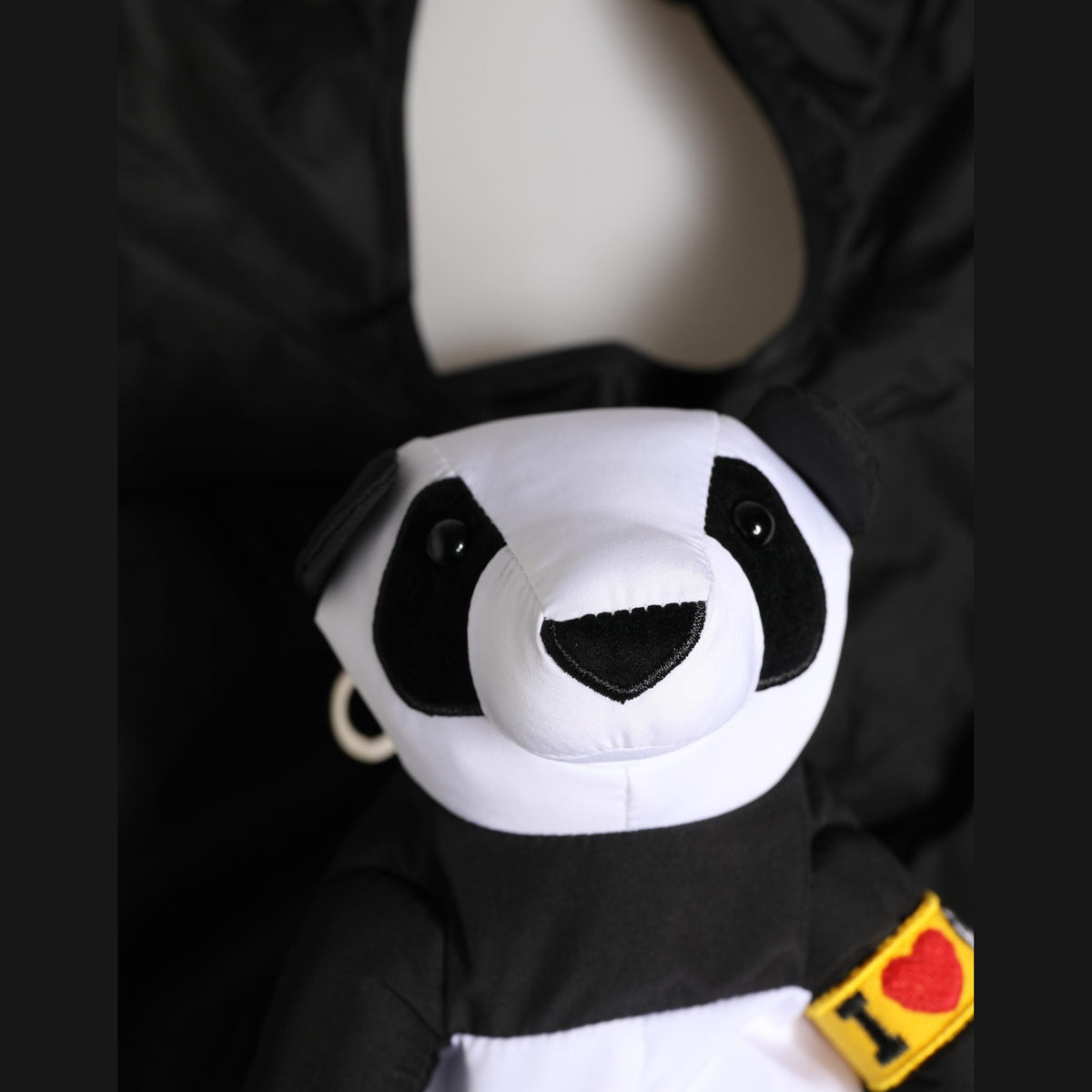 Men Black Polyester Panda Stuffed Ecobag Bag