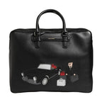 Dolce & Gabbana Black Car Man Applique Leather Weekender Borse Bag