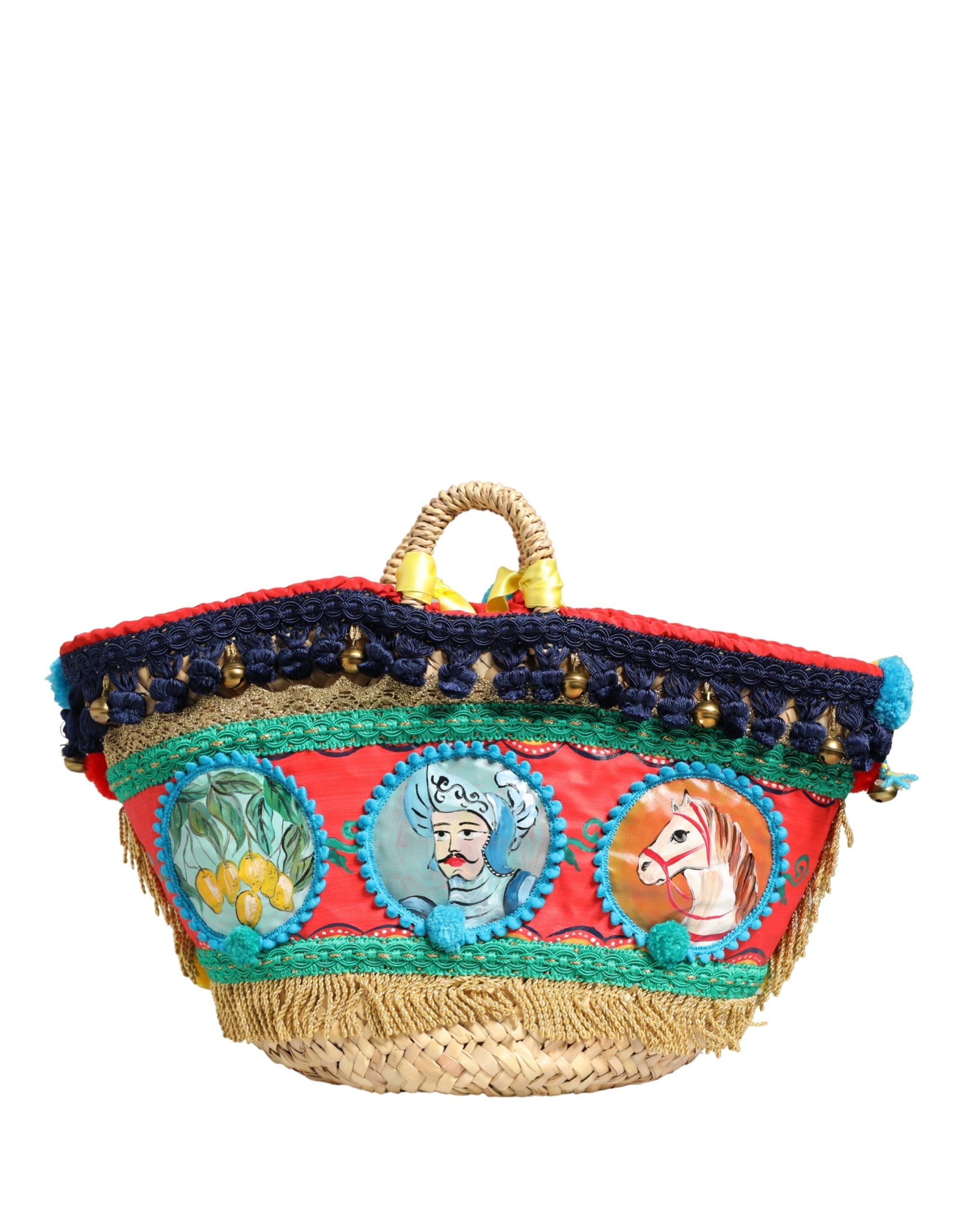 Dolce & Gabbana Multicolor Woven Straw Basket Embellished Sicily Bag