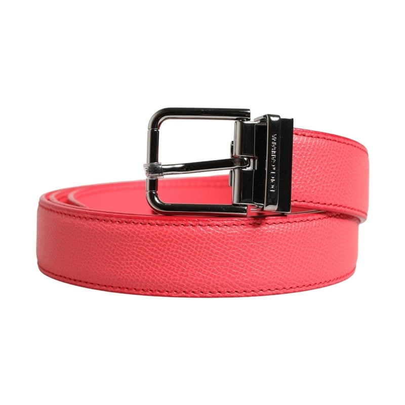 Dolce & Gabbana Pink Calf Leather Silver Metal Buckle Belt