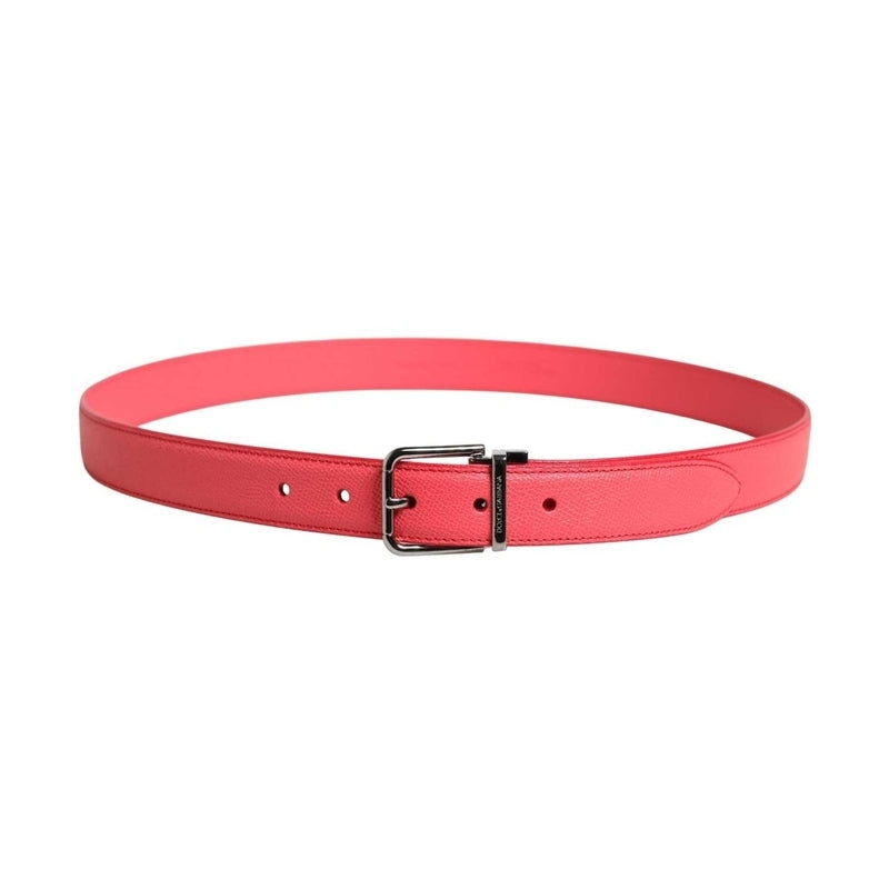 Dolce & Gabbana Pink Calf Leather Silver Metal Buckle Belt