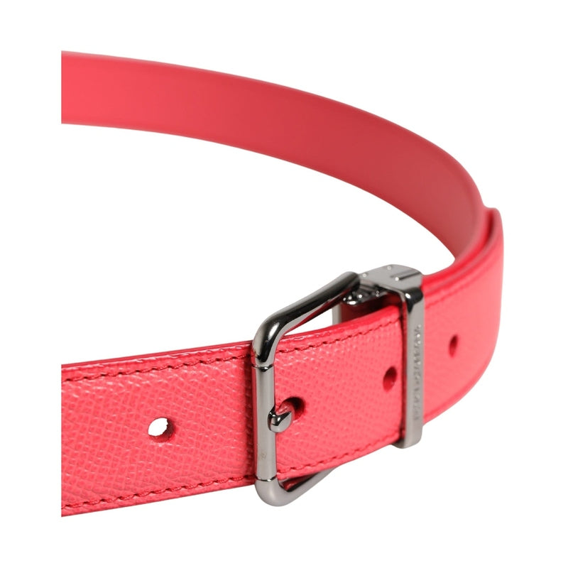 Dolce & Gabbana Pink Calf Leather Silver Metal Buckle Belt