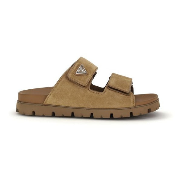 Prada Brown Calf Leather Bos Taurus Strap-On Sandals