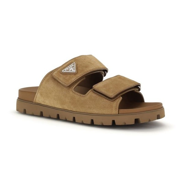 Prada Brown Calf Leather Bos Taurus Strap-On Sandals