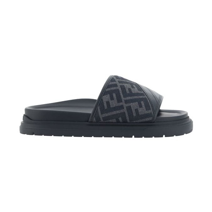 Fendi Gray Fabric Flat Sandals