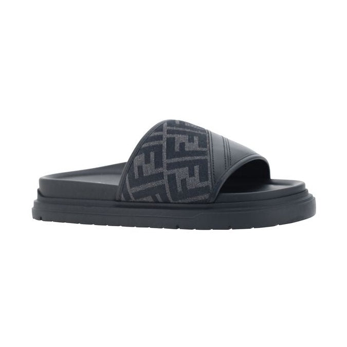Fendi Gray Fabric Flat Sandals