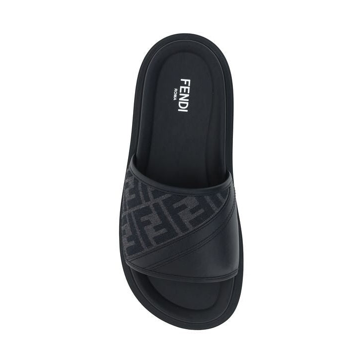 Fendi Gray Fabric Flat Sandals