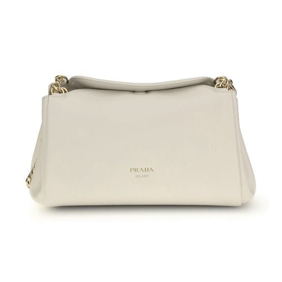 Prada White Calf Leather Bos Taurus Shoulder Bag