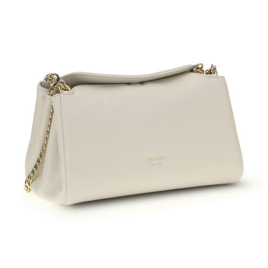Prada White Calf Leather Bos Taurus Shoulder Bag