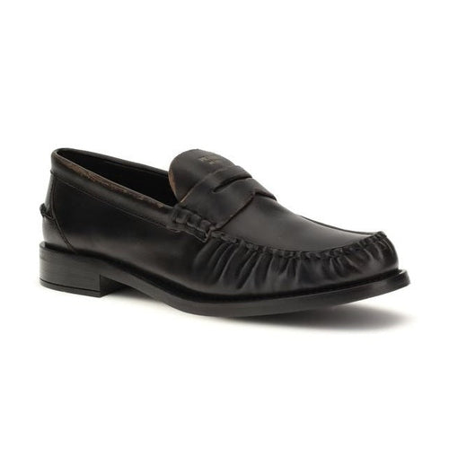 Prada Black Calf Leather Bos Taurus Slip-On Loafers