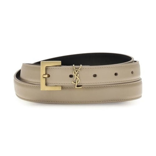 Saint Laurent Beige Calf Leather Bos Taurus Thin Belt
