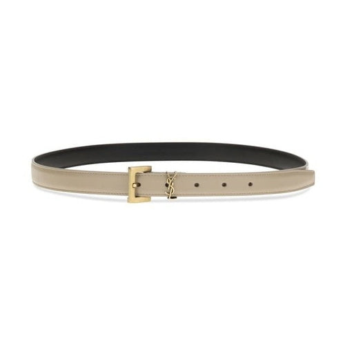 Saint Laurent Beige Calf Leather Bos Taurus Thin Belt