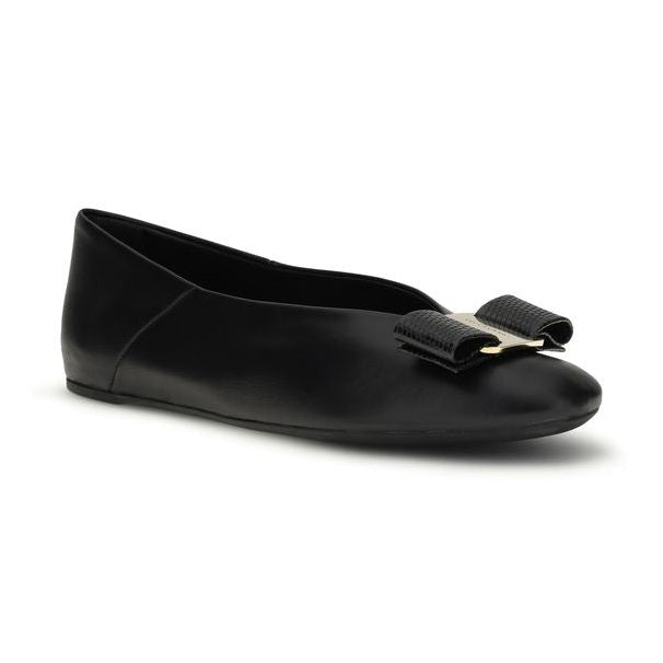 Ferragamo Black Calf Leather Bos Taurus Ballet Flats