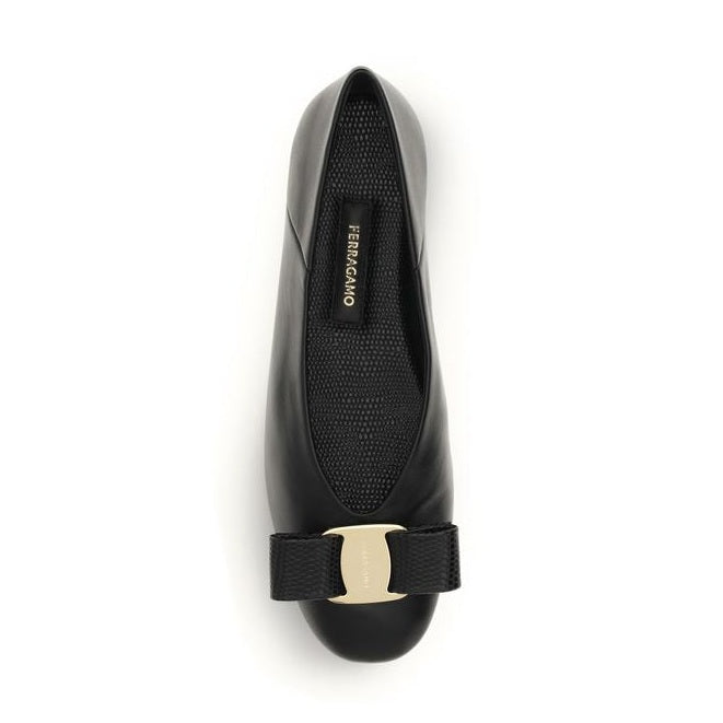 Ferragamo Black Calf Leather Bos Taurus Ballet Flats