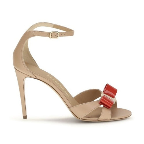 Ferragamo Beige Calf Leather Bos Taurus Stiletto Heel Sandals