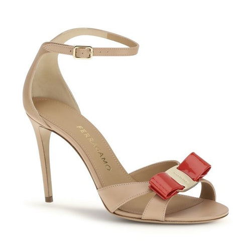 Beige Calf Leather Bos Taurus Stiletto Heel Sandals