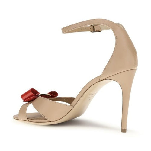 Ferragamo Beige Calf Leather Bos Taurus Stiletto Heel Sandals