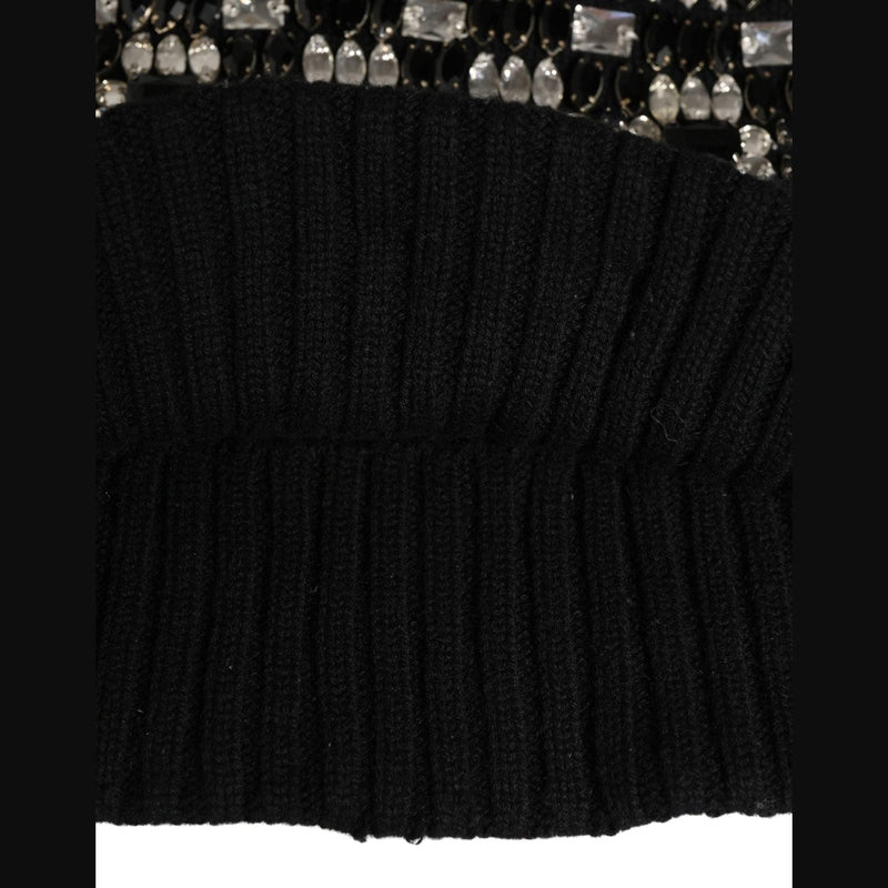 Dolce & Gabbana Black Wool Crystal Embellished Balaclava Hat