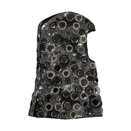 Dolce & Gabbana Black Wool Crystal Embellished Balaclava Hat