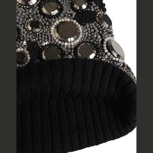 Dolce & Gabbana Black Wool Crystal Embellished Balaclava Hat