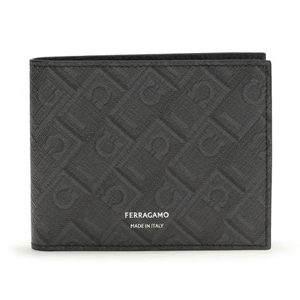 Ferragamo Black Calf Leather Bos Taurus Wallet