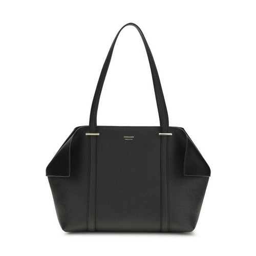 Ferragamo Black Calf Leather Bos Taurus Shoulder Bag