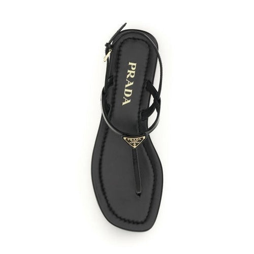 Prada Black Calf Leather Bos Taurus Flip-Flop Sandals
