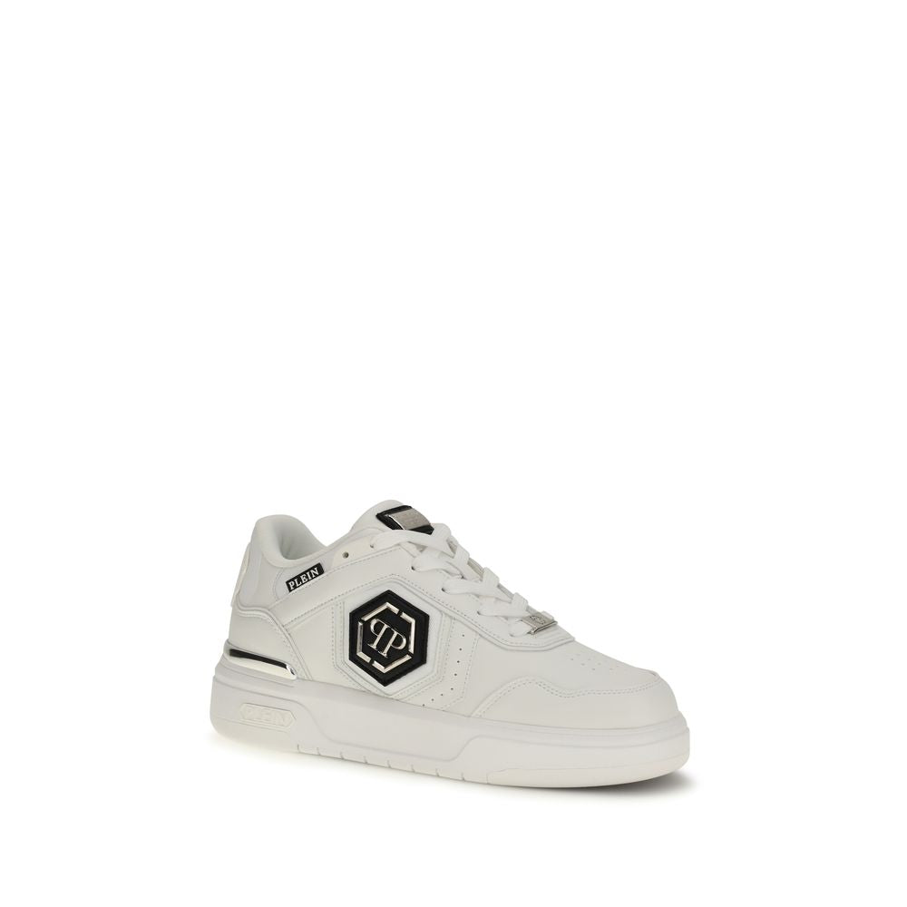 Philipp Plein White Calf Leather Bos Taurus Athletic Sneakers