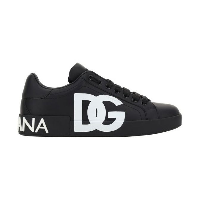 Dolce & Gabbana Black Calf Leather Bos Taurus Sneakers