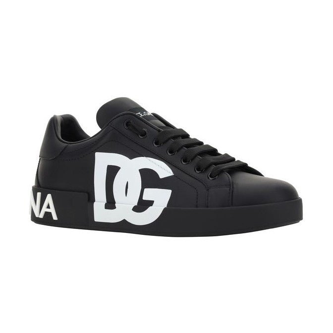 Dolce & Gabbana Black Calf Leather Bos Taurus Sneakers