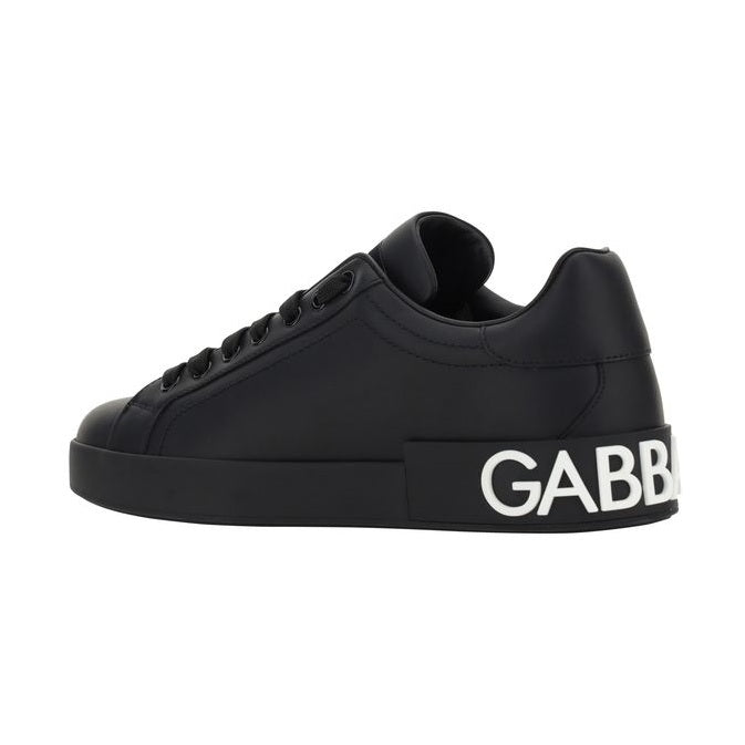 Dolce & Gabbana Black Calf Leather Bos Taurus Sneakers