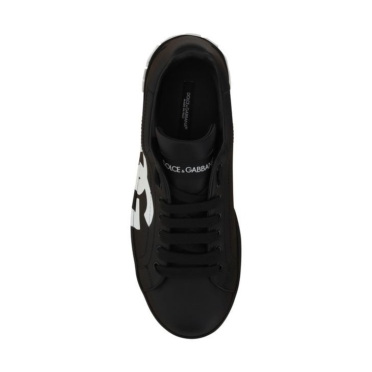 Dolce & Gabbana Black Calf Leather Bos Taurus Sneakers