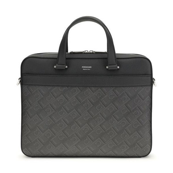 Ferragamo Gray Calf Leather Bos Taurus Briefcase