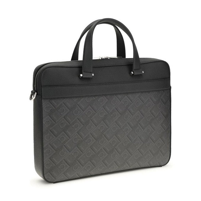 Ferragamo Gray Calf Leather Bos Taurus Briefcase