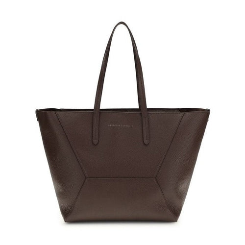 Brunello Cucinelli Brown Calf Leather Bos Taurus Shoulder Bag
